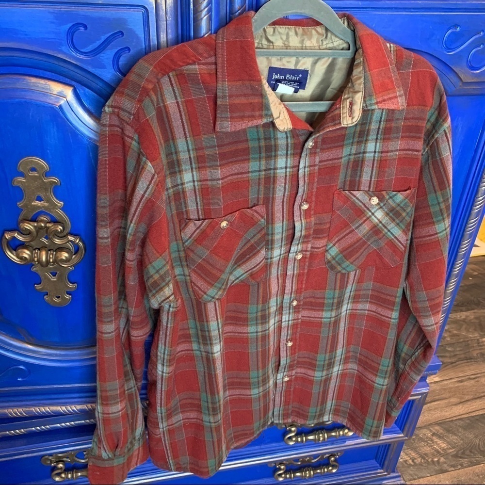 John Blair Red Flannel Plaid Medium Shirt SHACKET